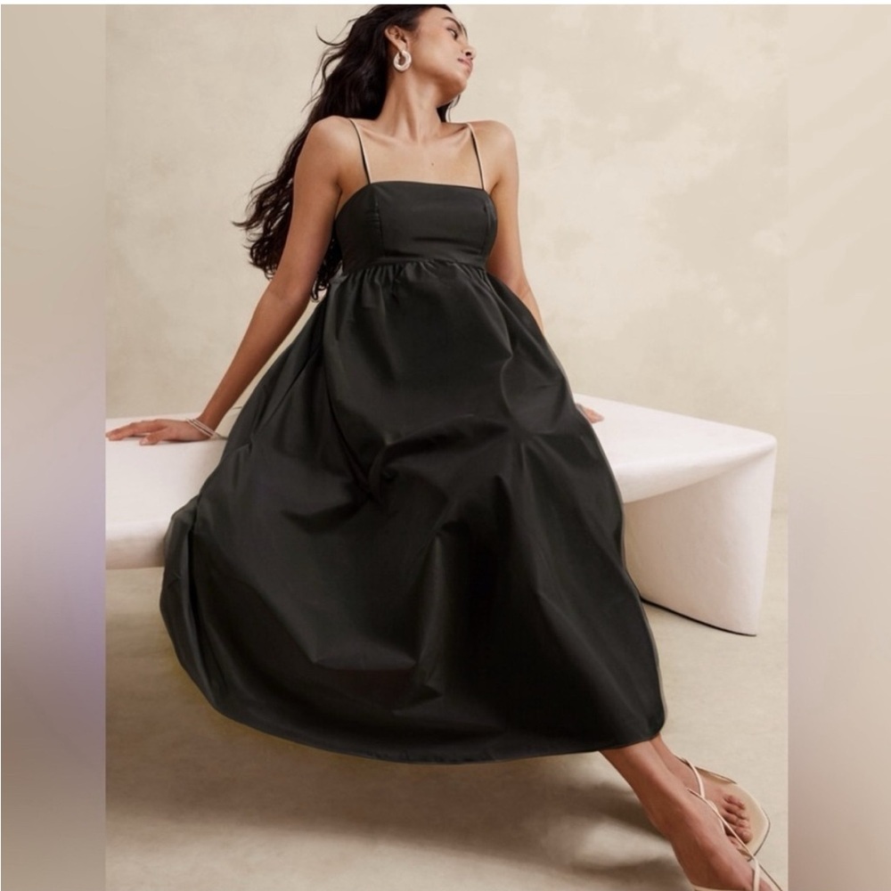 Banana Republic Arielle Black Taffeta spaghetti strap maxi dress